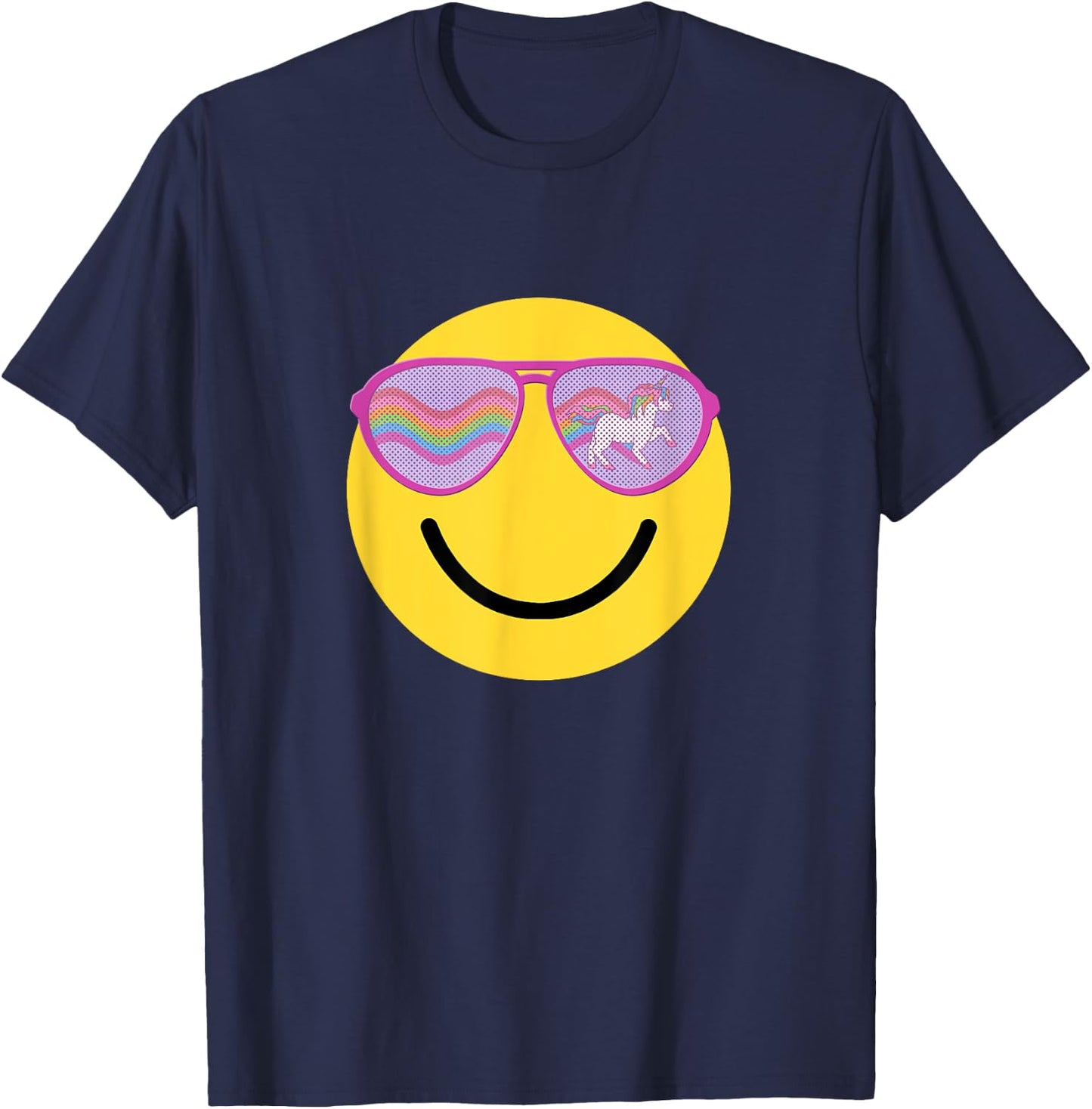 Emoticon Smiling Face With Unicorn Sunglasses T-Shirt - T-Shirt | Navy