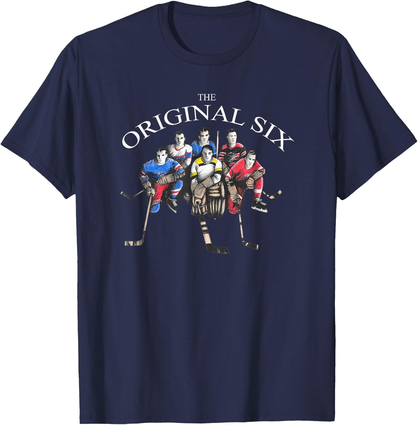 Original Six 6 Vintage Old School Hockey Teams T-Shirt - T-Shirt | Navy