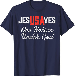 Jesus Saves USA One Nation Under God Jesus Christian Gift T-Shirt - T-Shirt | Navy