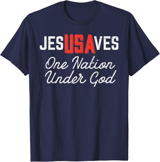 Jesus Saves USA One Nation Under God Jesus Christian Gift T-Shirt - T-Shirt | Navy