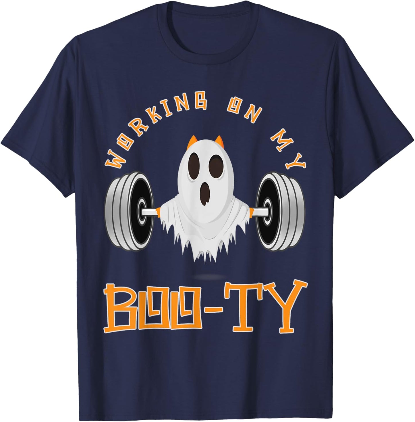 Funny Halloween Workout Gym Working On My Boo-Ty Men Women T-Shirt - T-Shirt | Navy