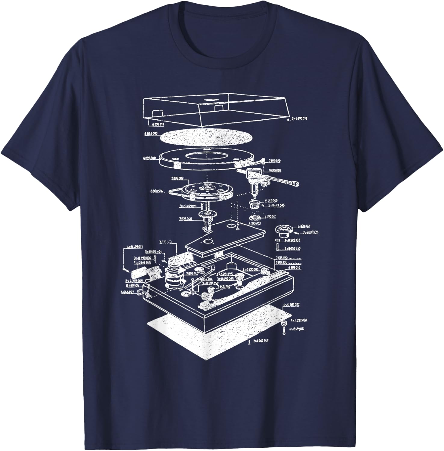 Vintage Blueprint - Phonograph Vinyl Player Retro Chart Gift T-Shirt - T-Shirt | Navy
