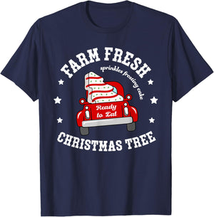 Farm Fresh Christmas Tree Cakes Christmas Tree Truck Farmer T-Shirt - T-Shirt | Navy