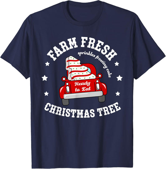 Farm Fresh Christmas Tree Cakes Christmas Tree Truck Farmer T-Shirt - T-Shirt | Navy