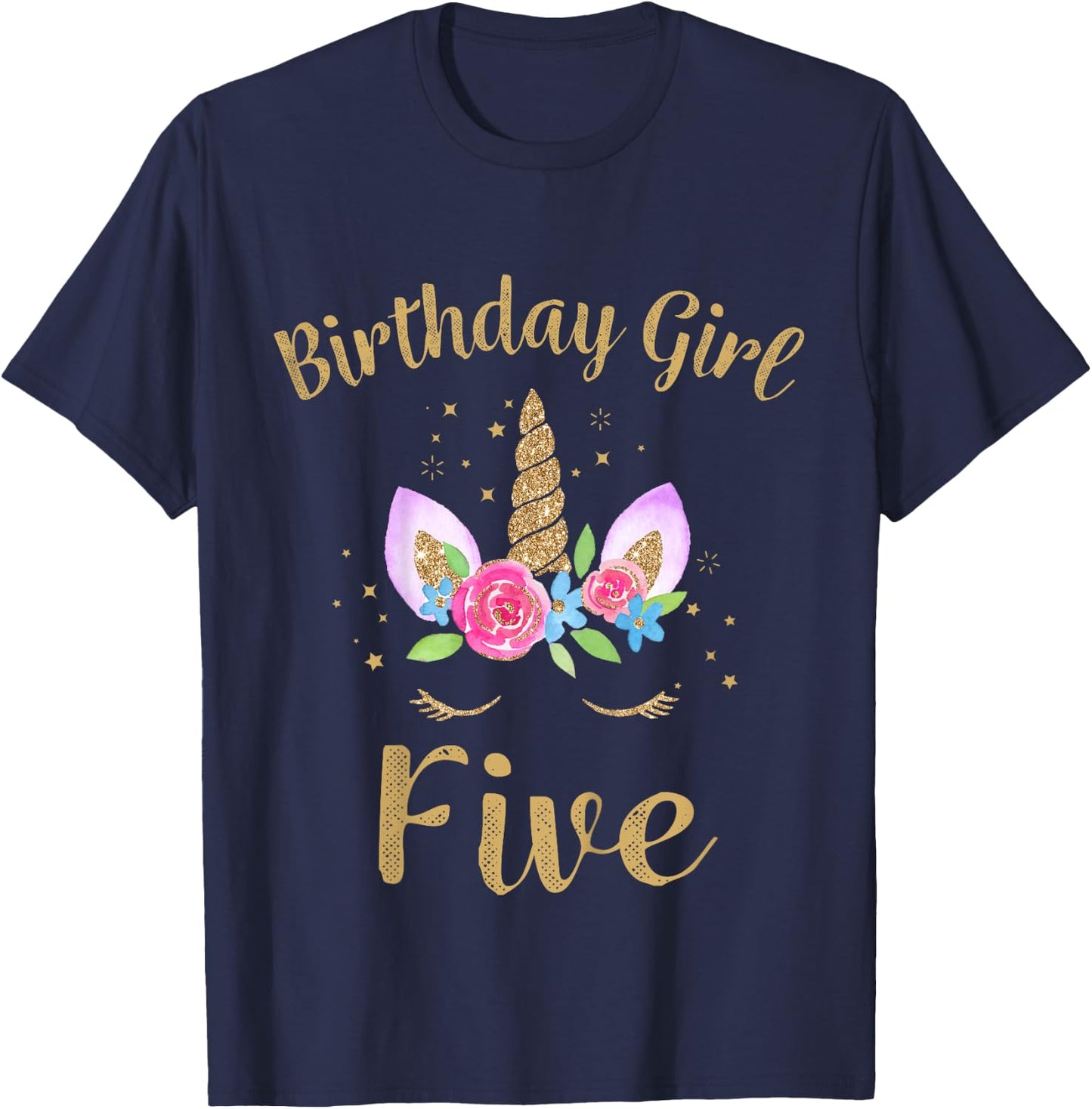 Kids 5 Year Old Birthday Girl Unicorn Shirt 5th Birthday Outfit T-Shirt - T-Shirt | Navy