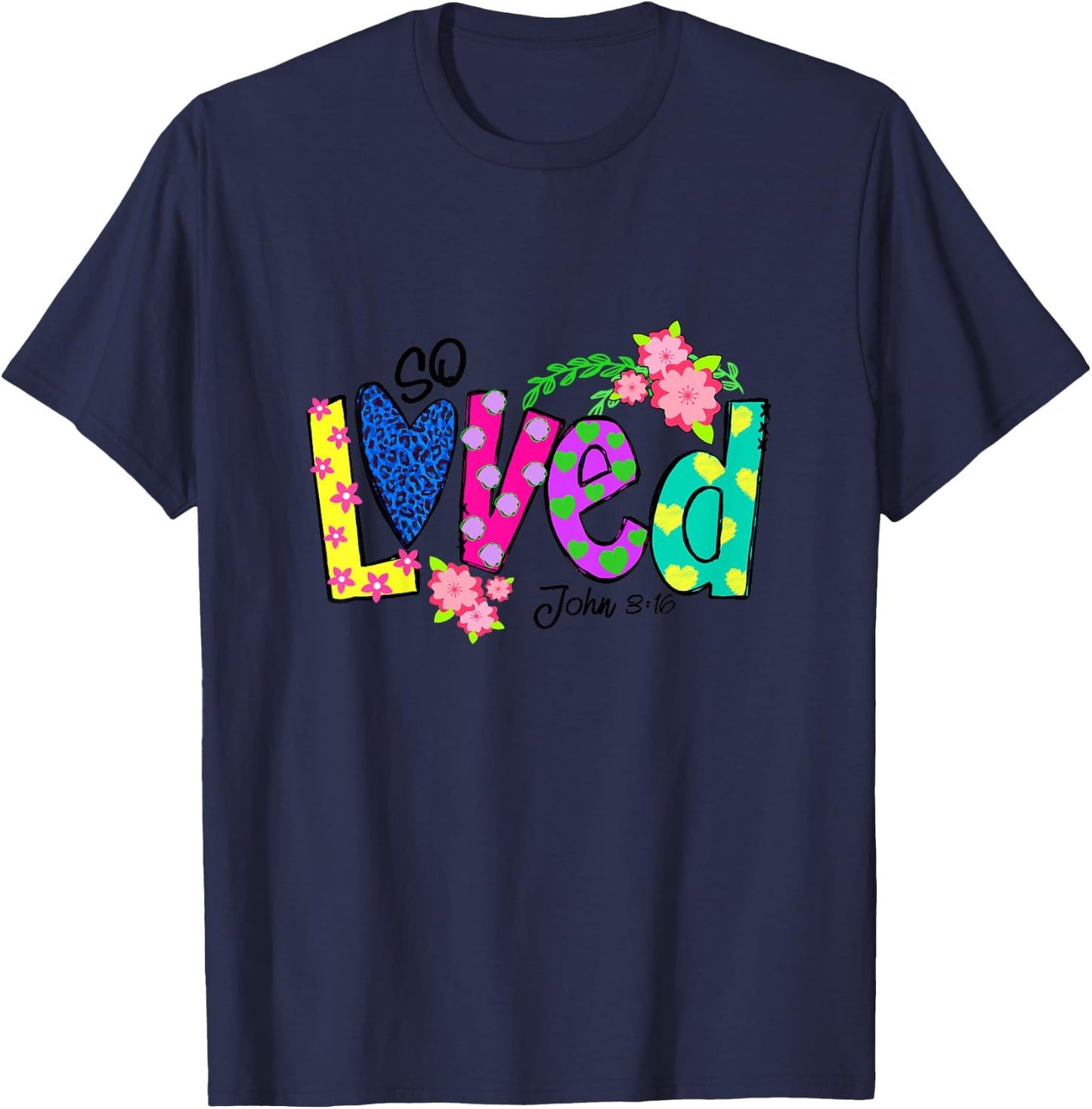Loved Floral Polka Dots Easter Day Gift Christian Girl Boy T-Shirt - T-Shirt | Navy
