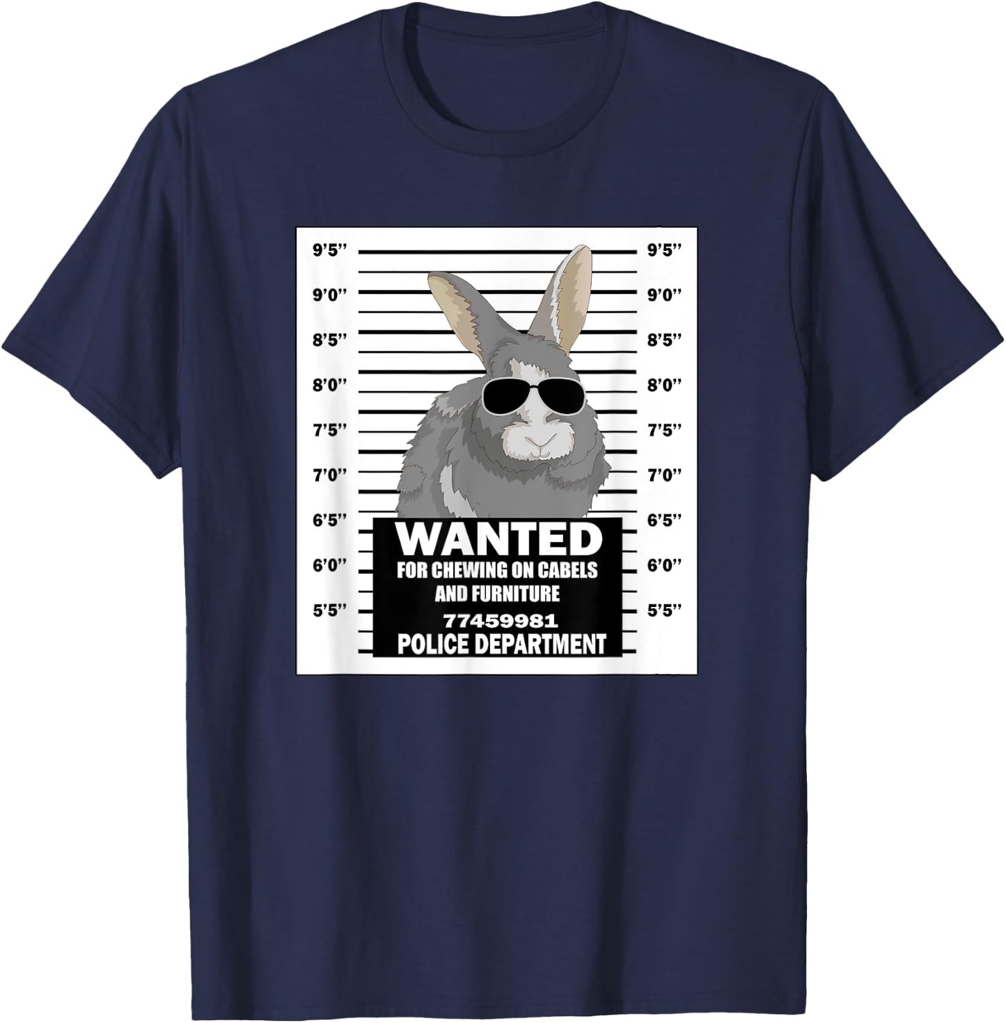 Bunny Rabbit Mugshot Funny T-Shirt - T-Shirt | Navy