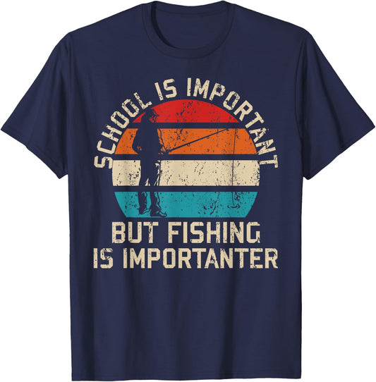 School Is Important But Fishing Is Importanter Youth Kids T-Shirt - T-Shirt | Navy