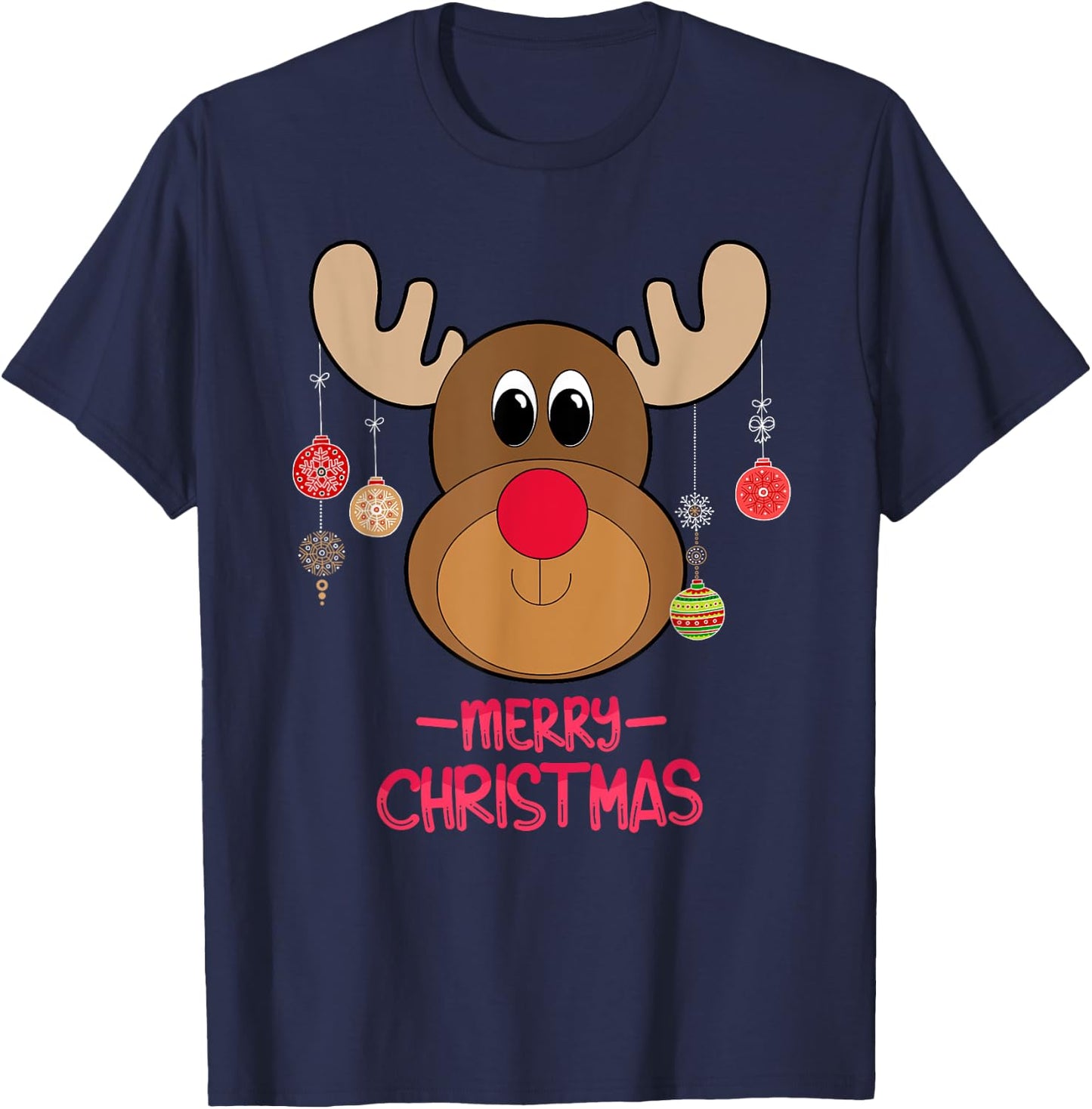 Rudolph Red Nose Reindeer Cute Santa Christmas T-Shirt - T-Shirt | Navy