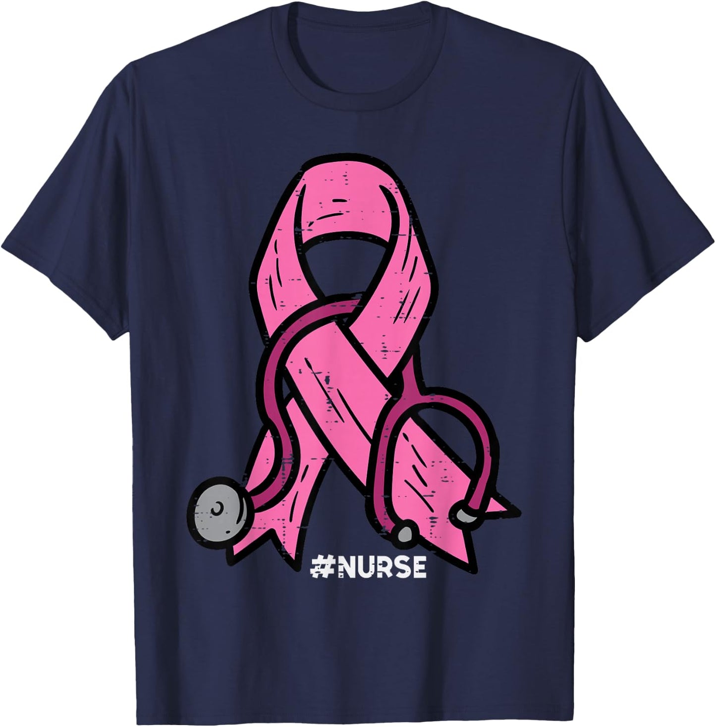Breast Cancer Awareness Ribbon Nurse Scrub Top Women Men T-Shirt - T-Shirt | Navy