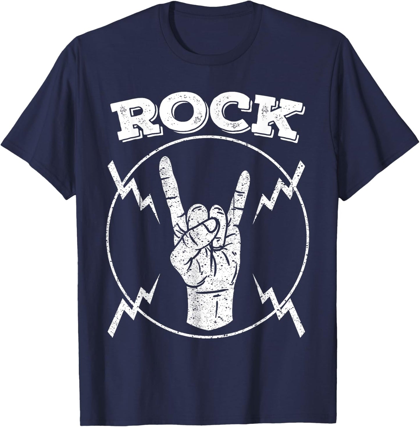 Cool Vintage Rock N Roll Hand Gift | Funny Musicians Symbol T-Shirt - T-Shirt | Navy