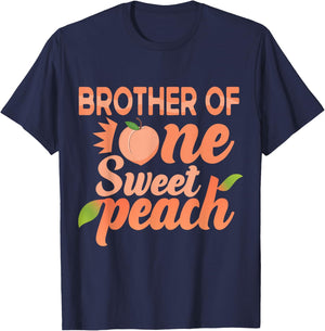 Brother First Birthday One Sweet Peach Bday Family Matching T-Shirt - T-Shirt | Navy