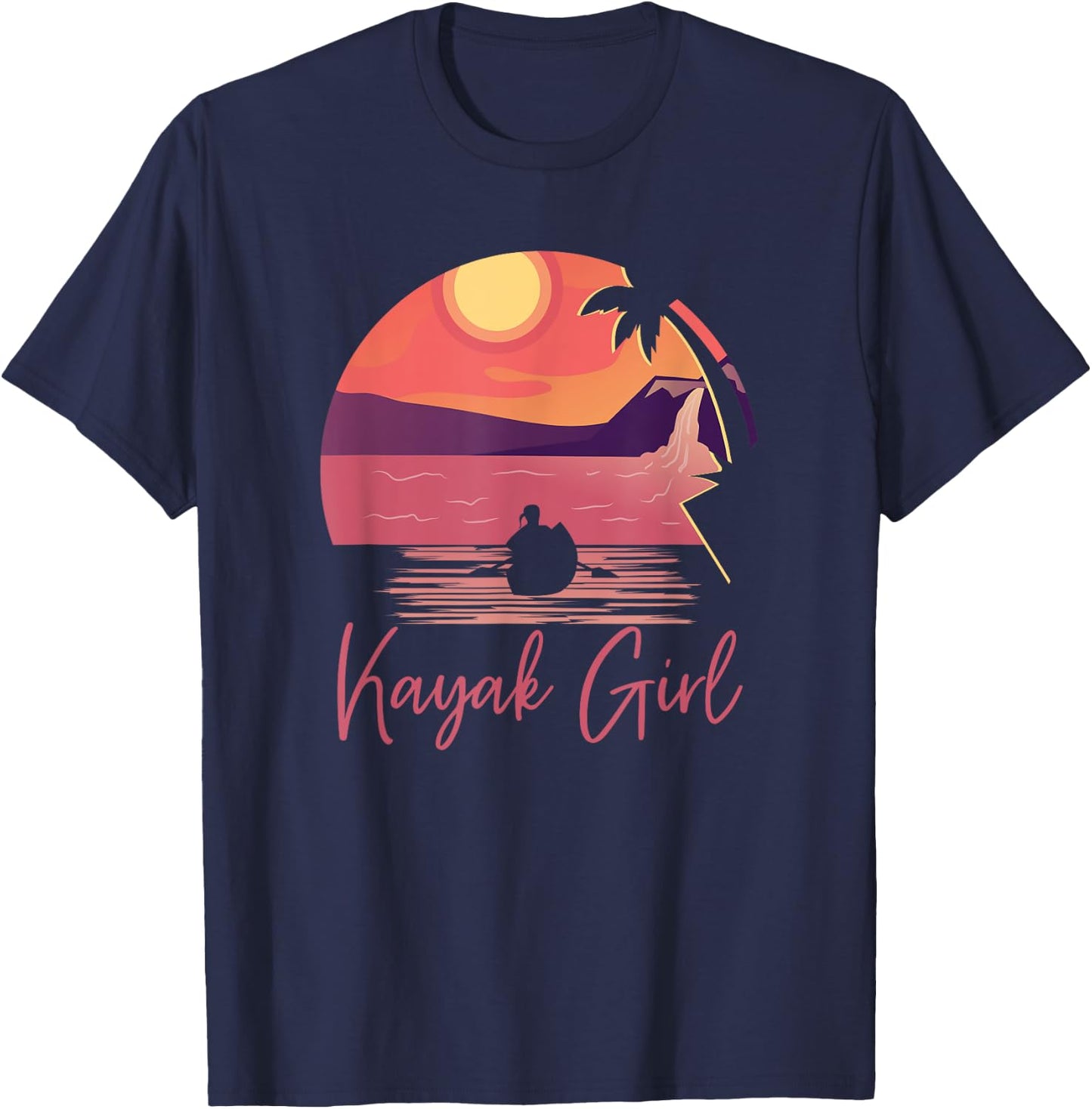 Kayak Girl Women Kayak Outdoor Sport Canoe Sunset Kayaking T-Shirt - T-Shirt | Navy