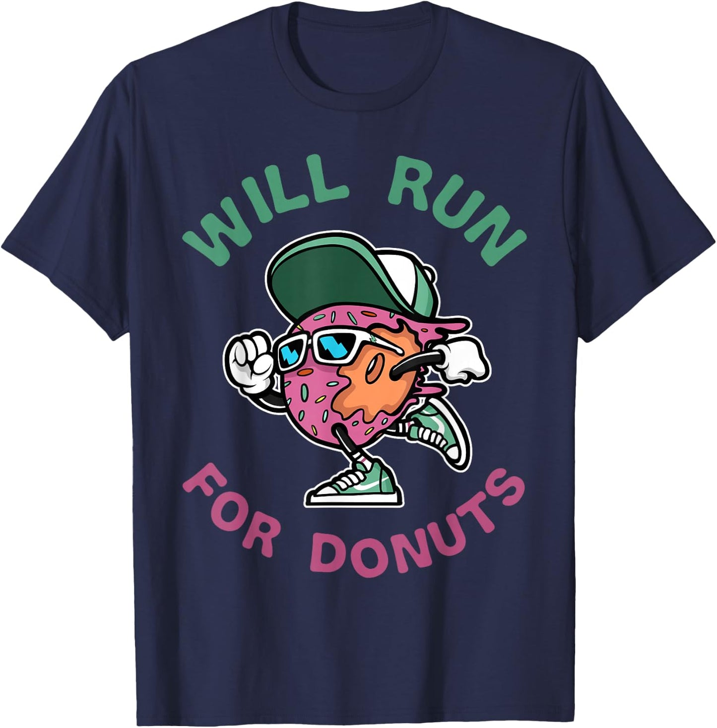 Runner WIll Run For Donuts Funny Runner Marathon Running T-Shirt - T-Shirt | Navy