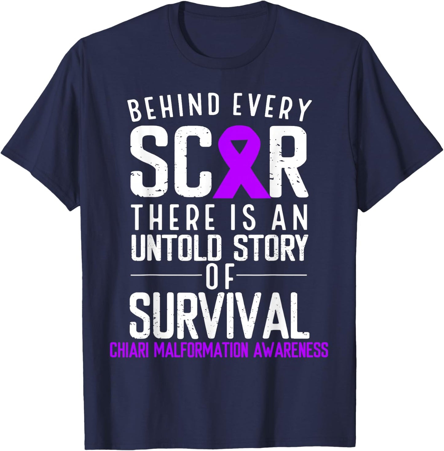 Purple Ribbon Behind Scar Chiari Malformation Awareness T-Shirt - T-Shirt | Navy