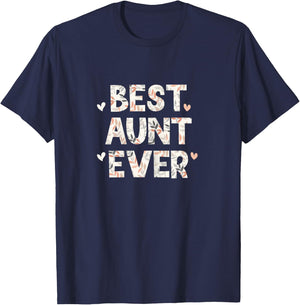 Best Aunt Ever Floral Family Love Hearts T-Shirt - T-Shirt | Navy