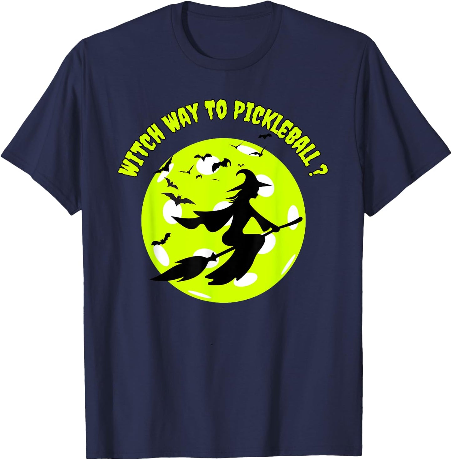 Pickleball Witch on Broom Pickleball Players Halloween Funny T-Shirt - T-Shirt | Navy