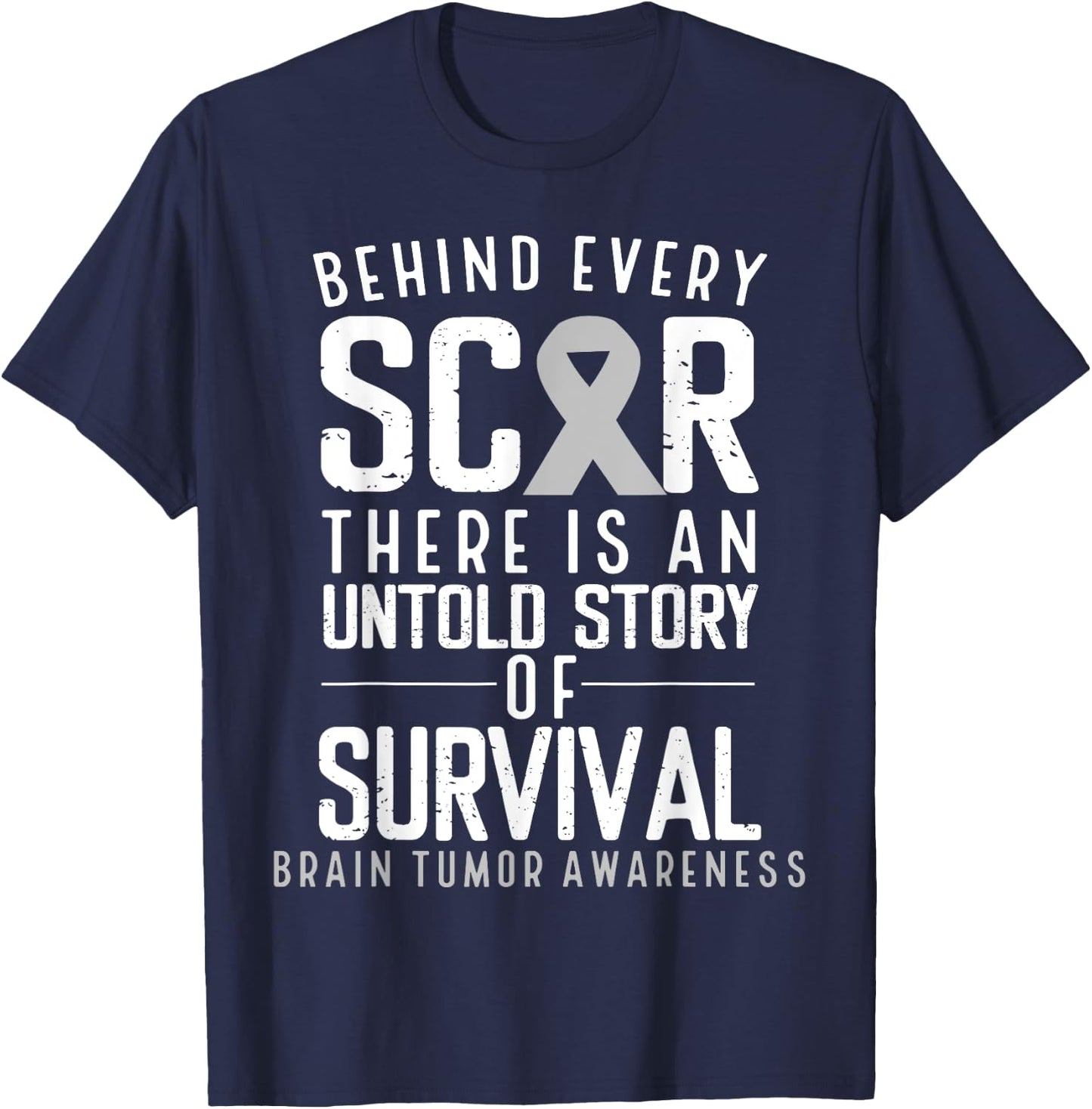 Glioblastoma Multirome Warrior Month Day Survivor Brain Cancer Awareness Survivor Grey Ribbon Brain Tumor T-Shirt - T-Shirt | Navy