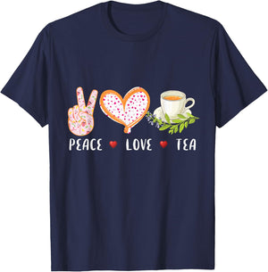 Peace Love Tea Gift Women, Tea Drinker Tea Lover T-Shirt - T-Shirt | Navy