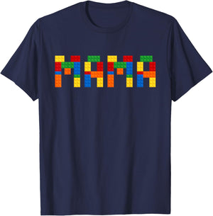 Mama Building Blocks Mom Of The Birthday Boy Bricks T-Shirt - T-Shirt | Navy