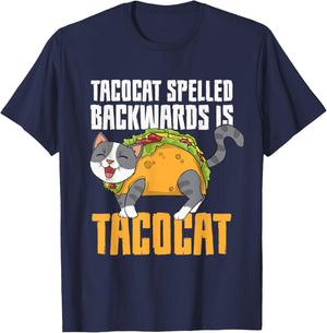 Tacocat Palindrome Taco Cat Lover Mexican Food Linguist Men Women Girls Kids T-Shirt - T-Shirt | Navy