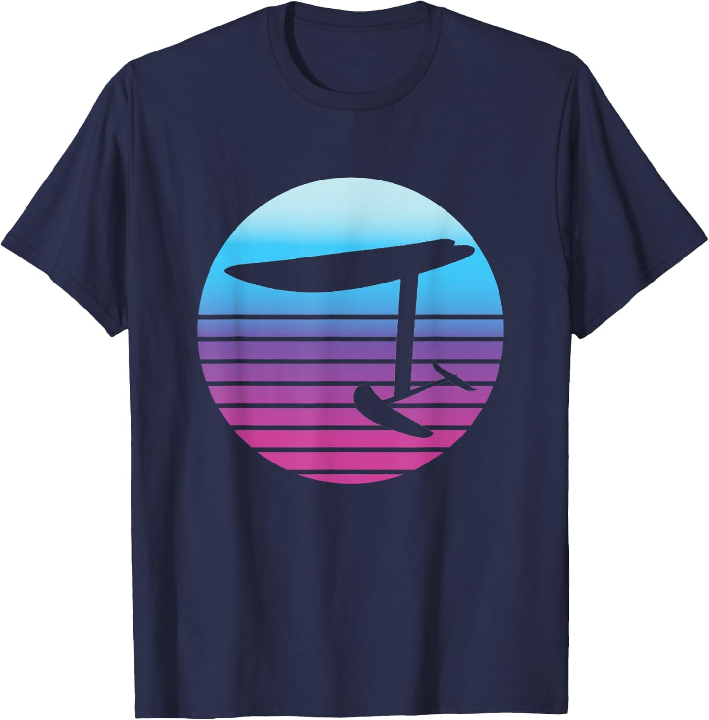 Efoil Electric Hydrofoil Retro Sunset Surf T-Shirt - T-Shirt | Navy