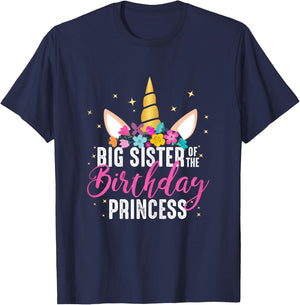 Big Sister Of The Birthday Princess Gift Unicorn Birthday T-Shirt - T-Shirt | Navy