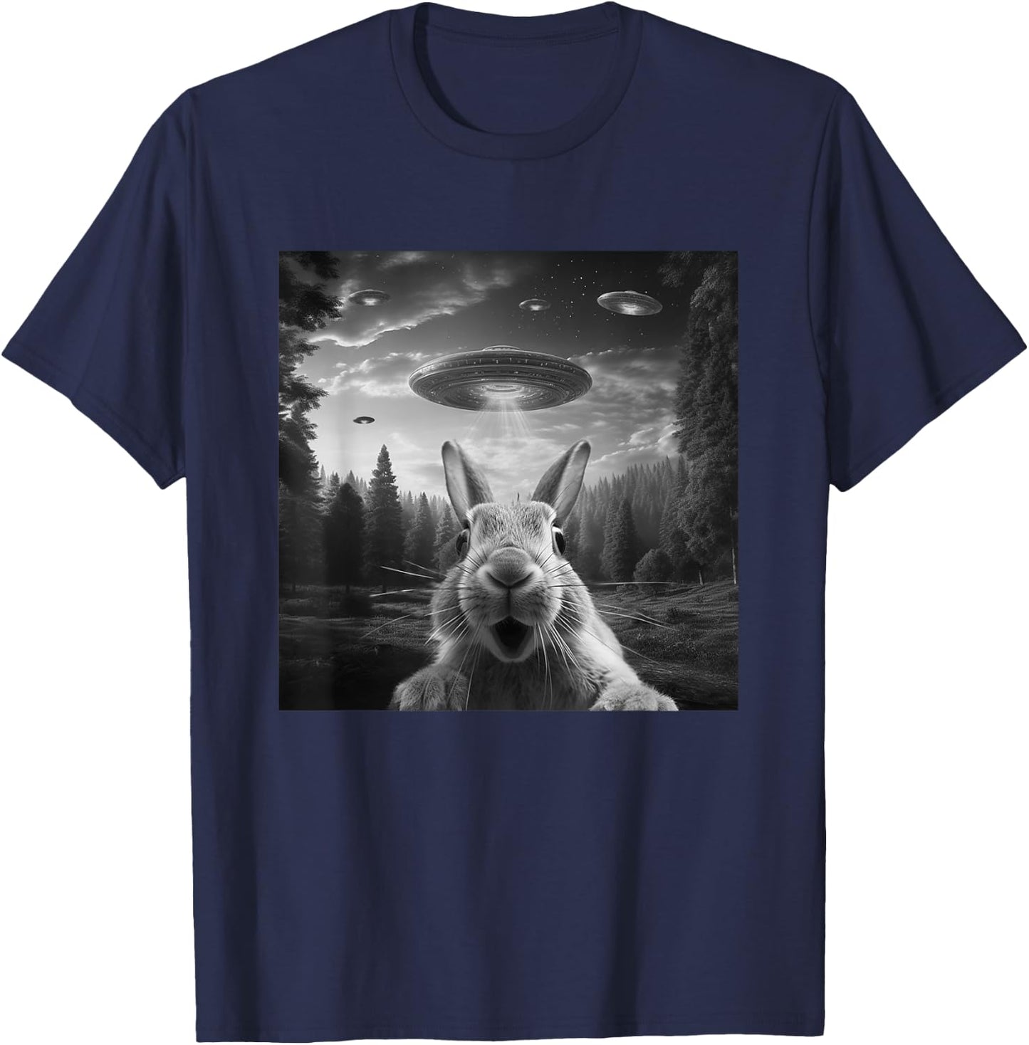 Alien UFO Selfie Bunny Spaceship Weirdcore Funny Rabbit T-Shirt - T-Shirt | Navy