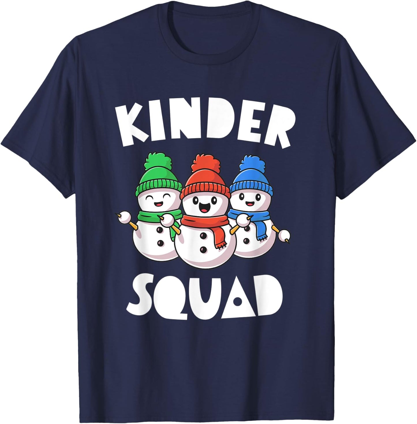 Kinder Squad Kindergarten Christmas Shirt Teacher Snowmies T-Shirt - T-Shirt | Navy