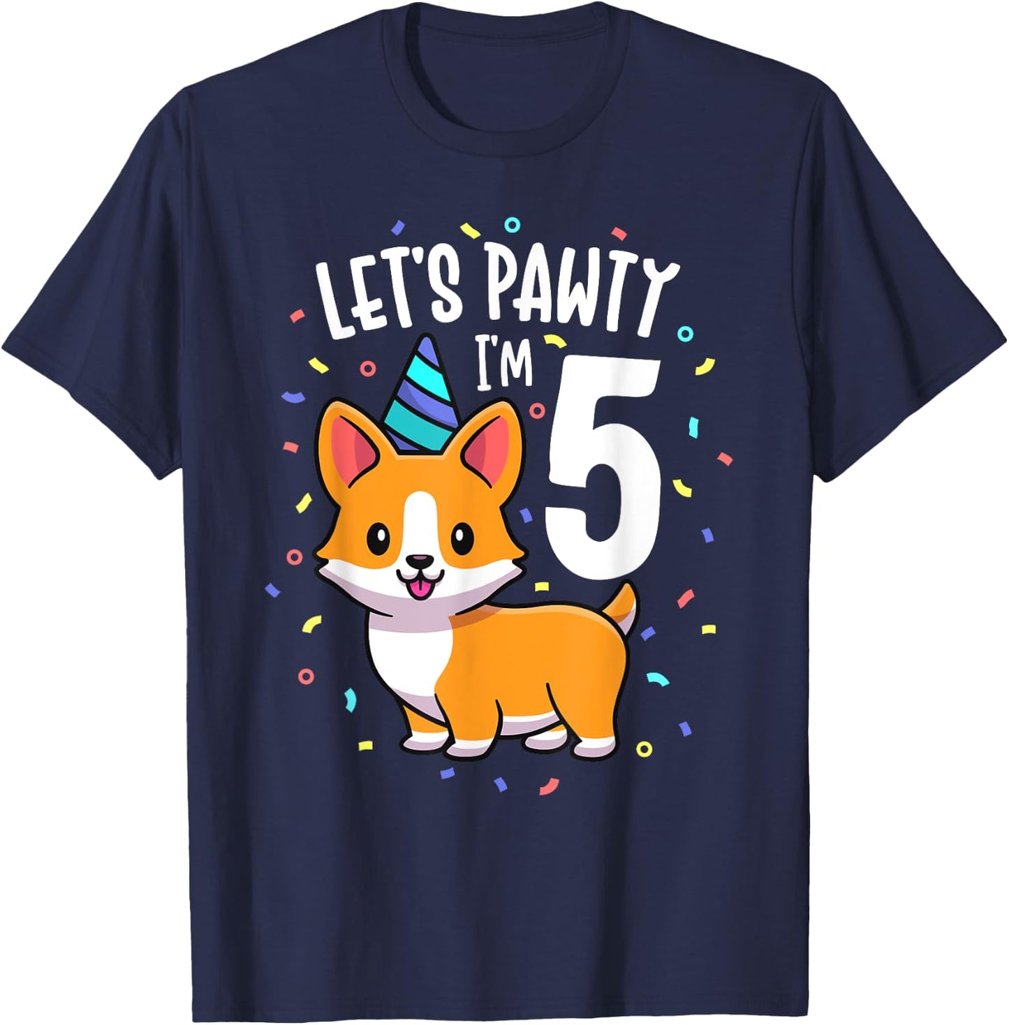5 Years Old Corgi Dog Lover 5th Birthday Party Outfit Kid T-Shirt - T-Shirt | Navy