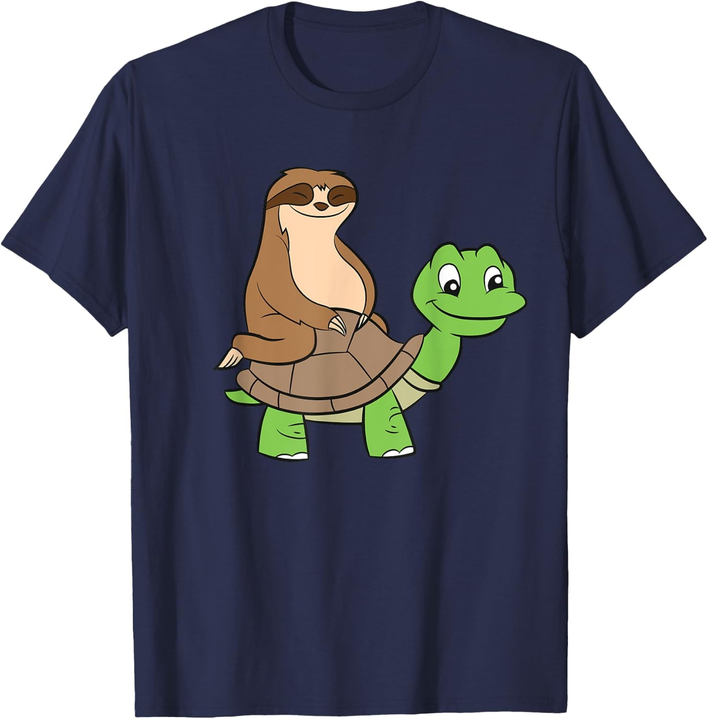 Sloth On Turtle Funny Sloth Rides Turtle Sloths Lover T-Shirt - T-Shirt | Navy