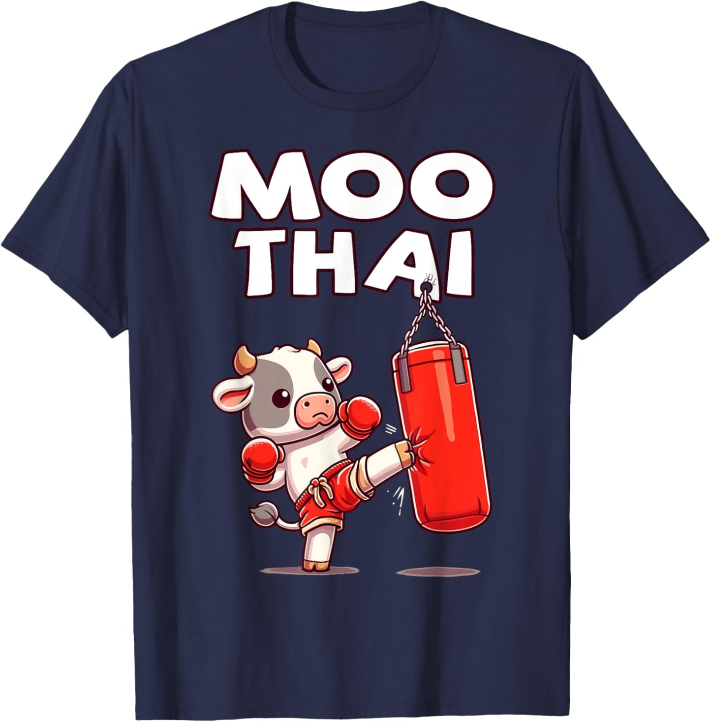 Moo Thai, Muay Thai Cow | Thai Boxing For Kids, Muay Thai T-Shirt - T-Shirt | Navy