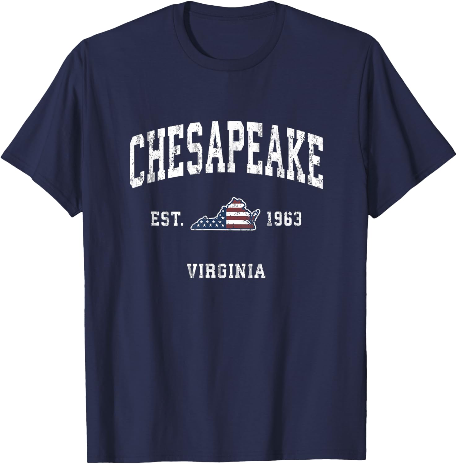 Chesapeake Virginia VA Vintage American Flag Sports Design Women Kids Men T-Shirt - T-Shirt | Navy