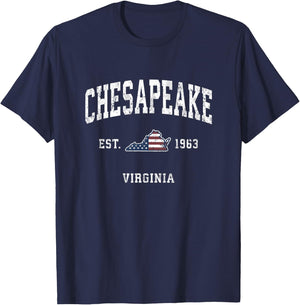 Chesapeake Virginia VA Vintage American Flag Sports Design Women Kids Men T-Shirt - T-Shirt | Navy