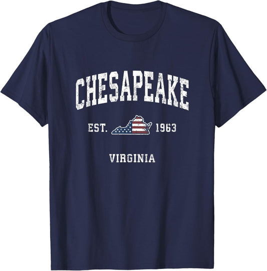 Chesapeake Virginia VA Vintage American Flag Sports Design Women Kids Men T-Shirt - T-Shirt | Navy