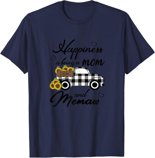 Sunflower Grandma Shirt Happiness is being a Mom and Memaw T-Shirt - T-Shirt | Navy