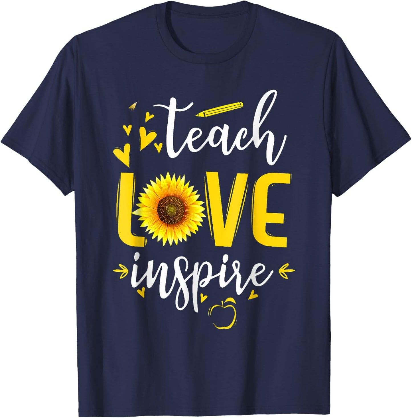 Back to School Teach Love And Inspire Teacher Sunflower Men Women Girls Kids T-Shirt - T-Shirt | Navy