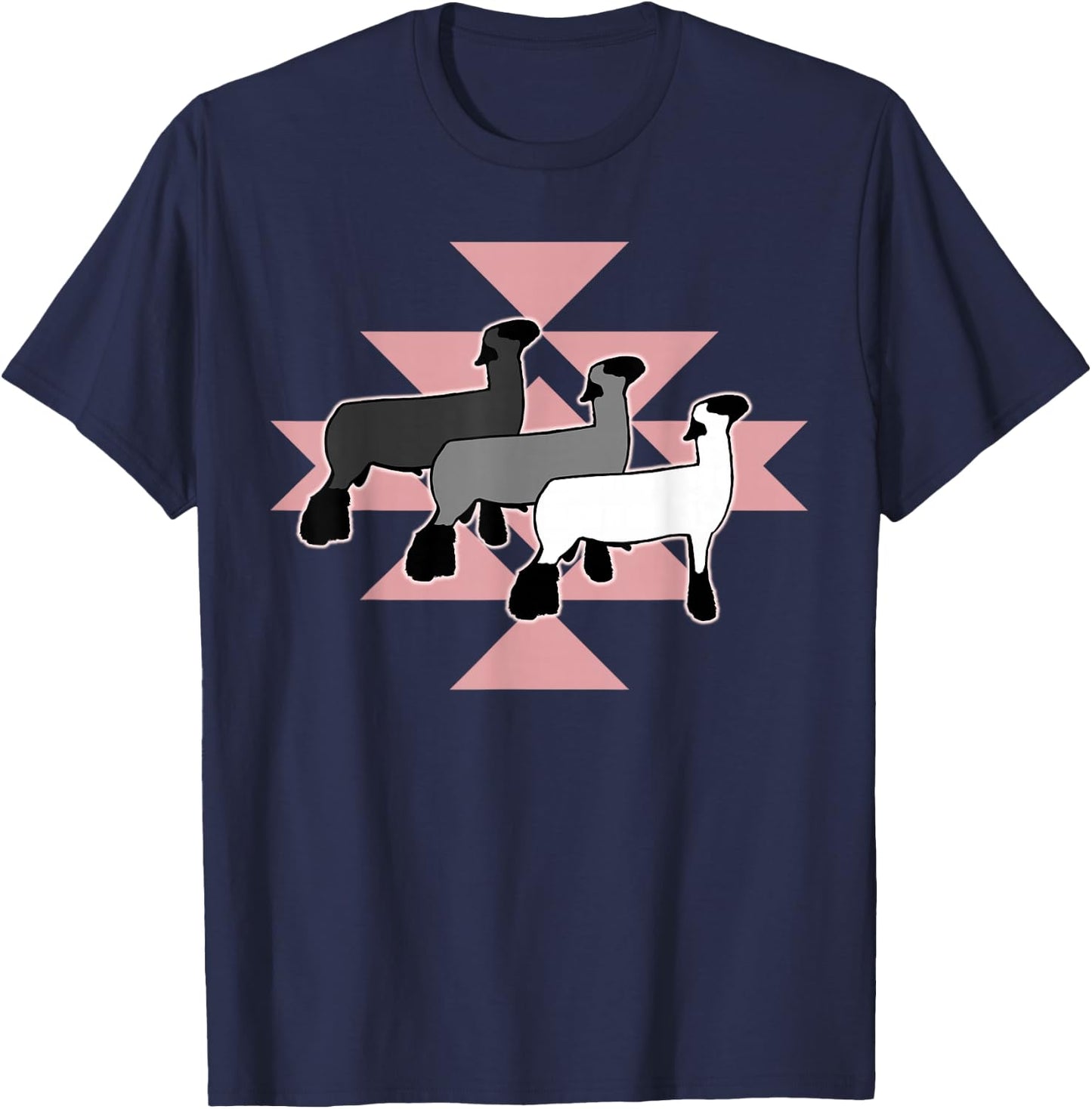 Show Club Lamb with Western Aztec-Inspired Geometric Pattern T-Shirt - T-Shirt | Navy