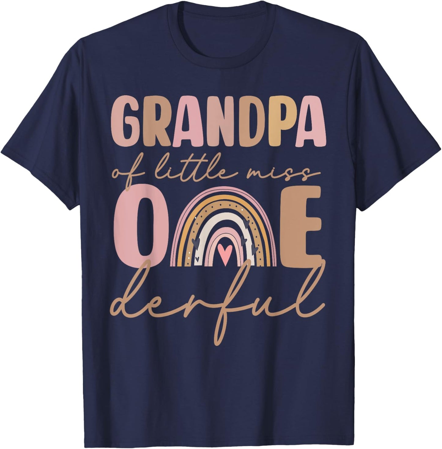 Grandpa of Little Miss Onederful First Birthday Boho Rainbow T-Shirt - T-Shirt | Navy
