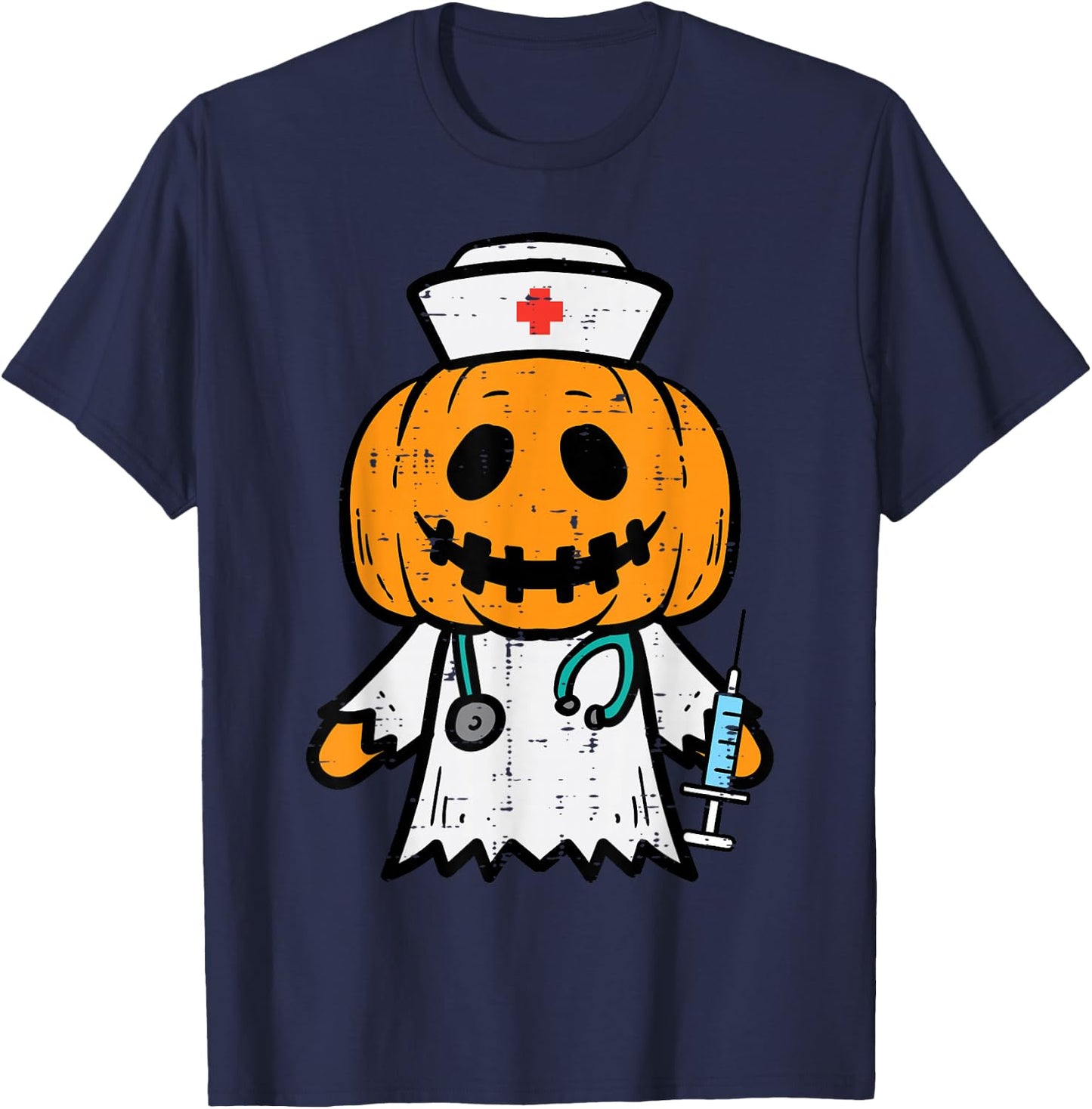 Halloween Pumpkin Nurse Cute ER Nicu Costume Scrub Top Women T-Shirt - T-Shirt | Navy