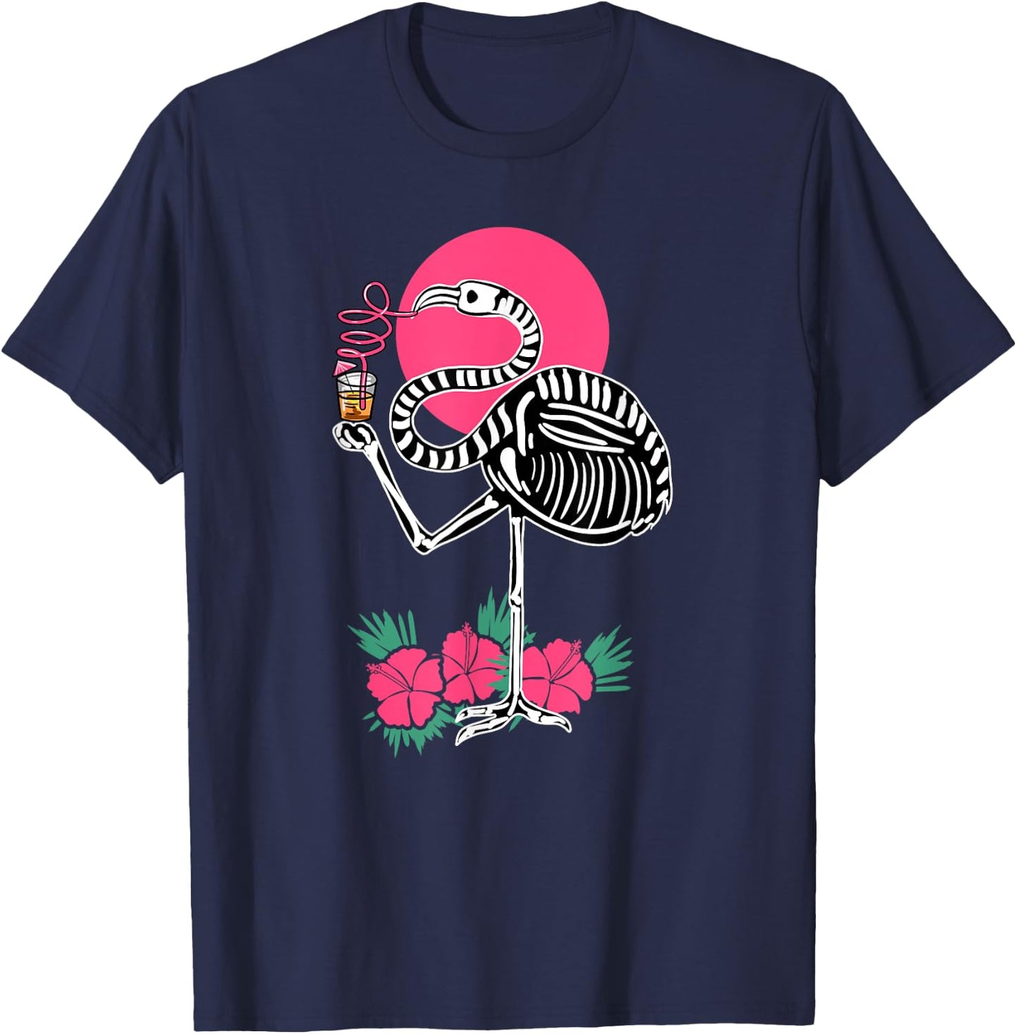 Thirsty Skeleton Flamingo Animal Tropical Bird Halloween T-Shirt - T-Shirt | Navy