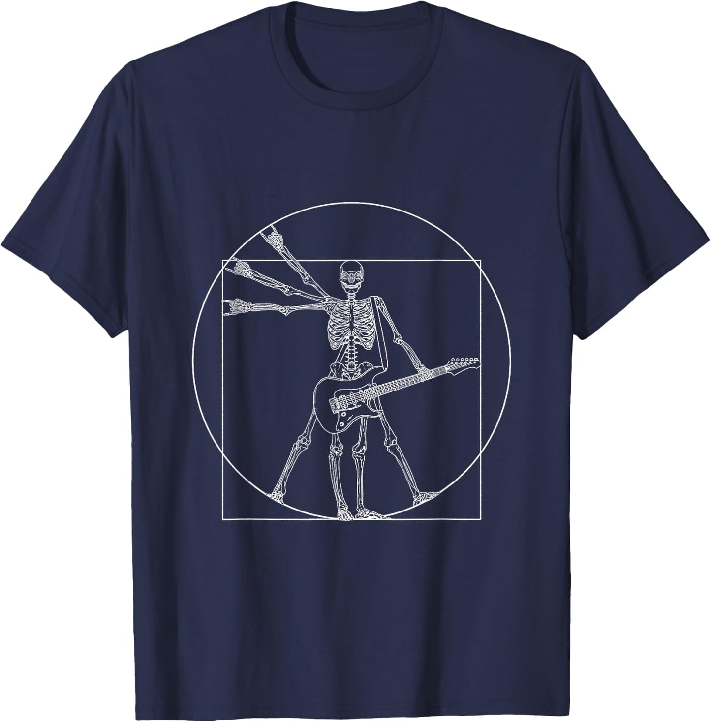 Guitar Shirt Da Vinci Skeleton Vitruvian Man Guitar Player T-Shirt - T-Shirt | Navy