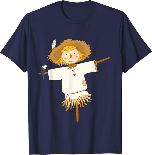 Cute Scarecrow with Birds Fall Autumn Halloween Harvest T-Shirt - T-Shirt | Navy