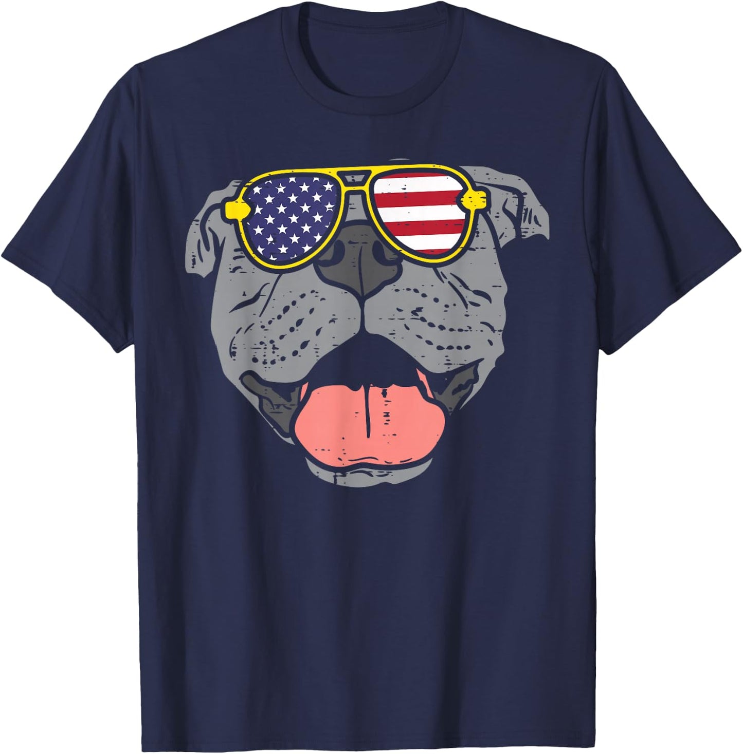 Pitbull Pit American USA Flag 4th Of July Fourth Dog T-Shirt - T-Shirt | Navy