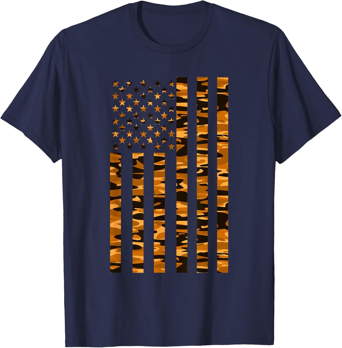 Hunter Orange Camo USA Flag Camouflage Women Men T-Shirt - T-Shirt | Navy