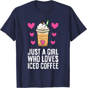 Just A Girl Who Loves Iced Coffee T-Shirt - T-Shirt | Navy