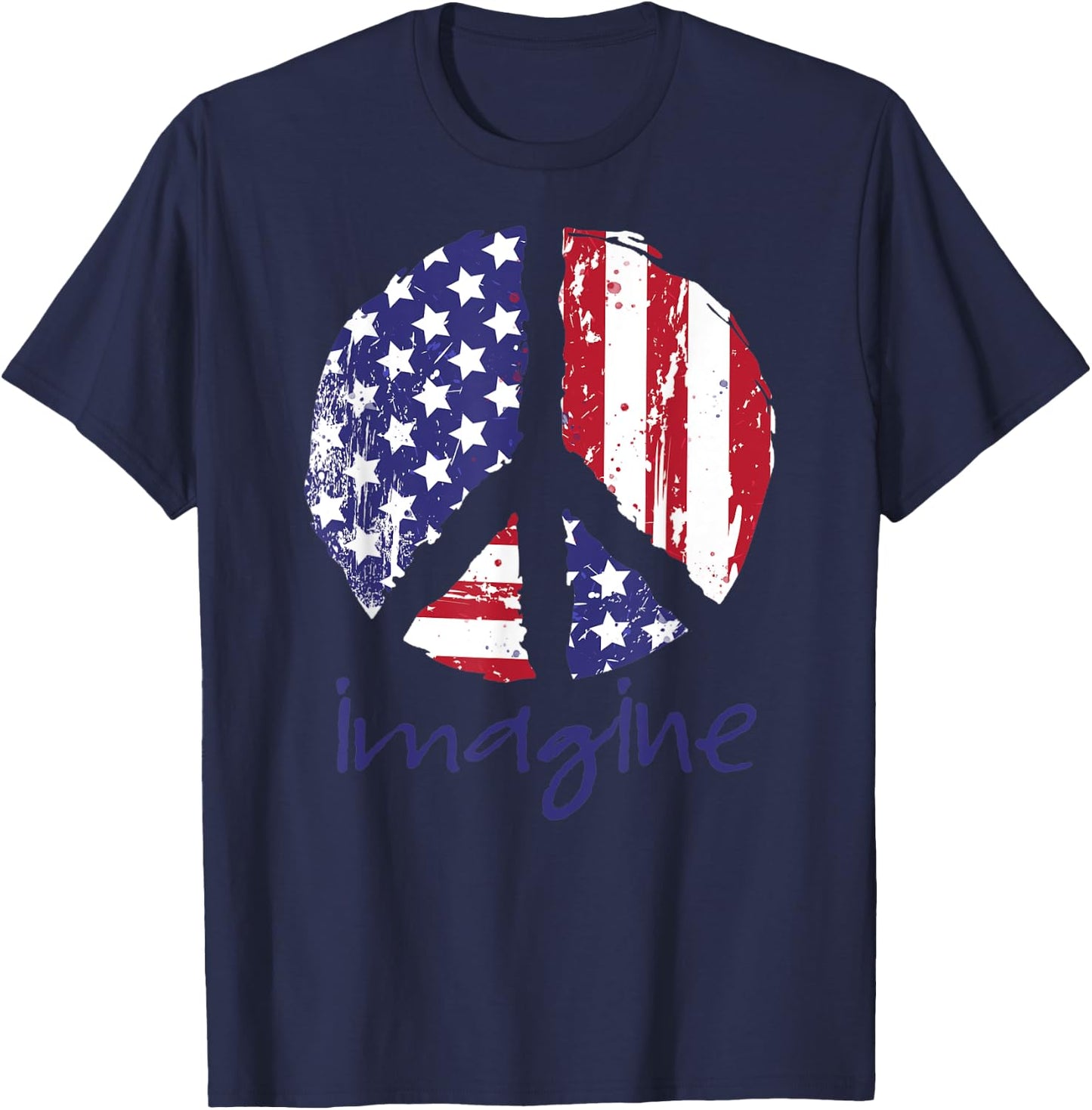 Imagine a Peaceful America American Flag Men T-Shirt - T-Shirt | Navy