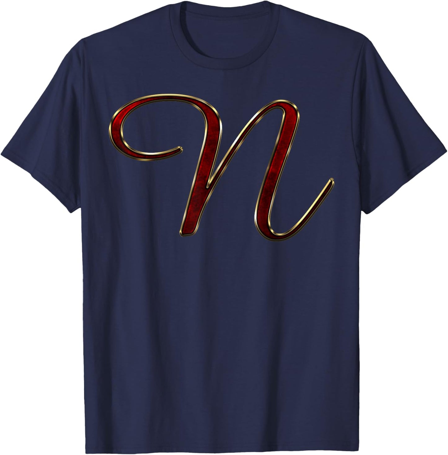 Monogram Initial Letter N Red T-Shirt - T-Shirt | Navy