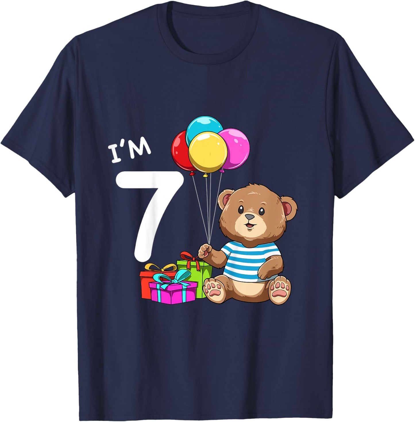 Kids Seventh Birthday Teddy Bear - 7 Year Old Boy T-Shirt - T-Shirt | Navy