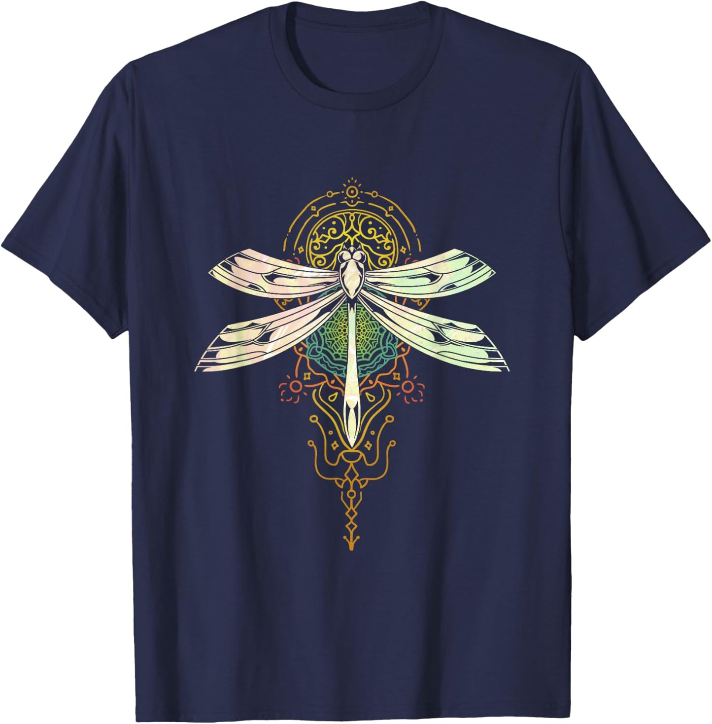 Sacred Fractal Geometry Beautiful Insect Pretty Dragonfly T-Shirt - T-Shirt | Navy
